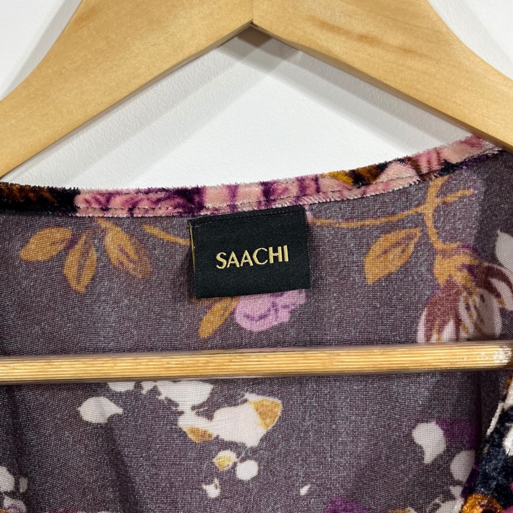 Saachi Anthropologie Womens Floral Velvet Fringe Poncho Top Boho Asymmetrical OS - Picture 6 of 12